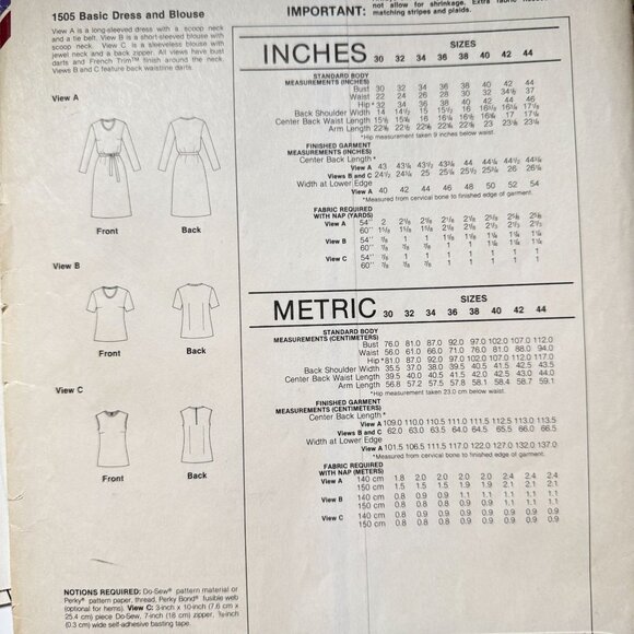 Vtg 70s Stretch & Sew Sew Pattern1505 Dress Blouse/ 700 Pants Shorts Bust UNCUT - Picture 12 of 16
